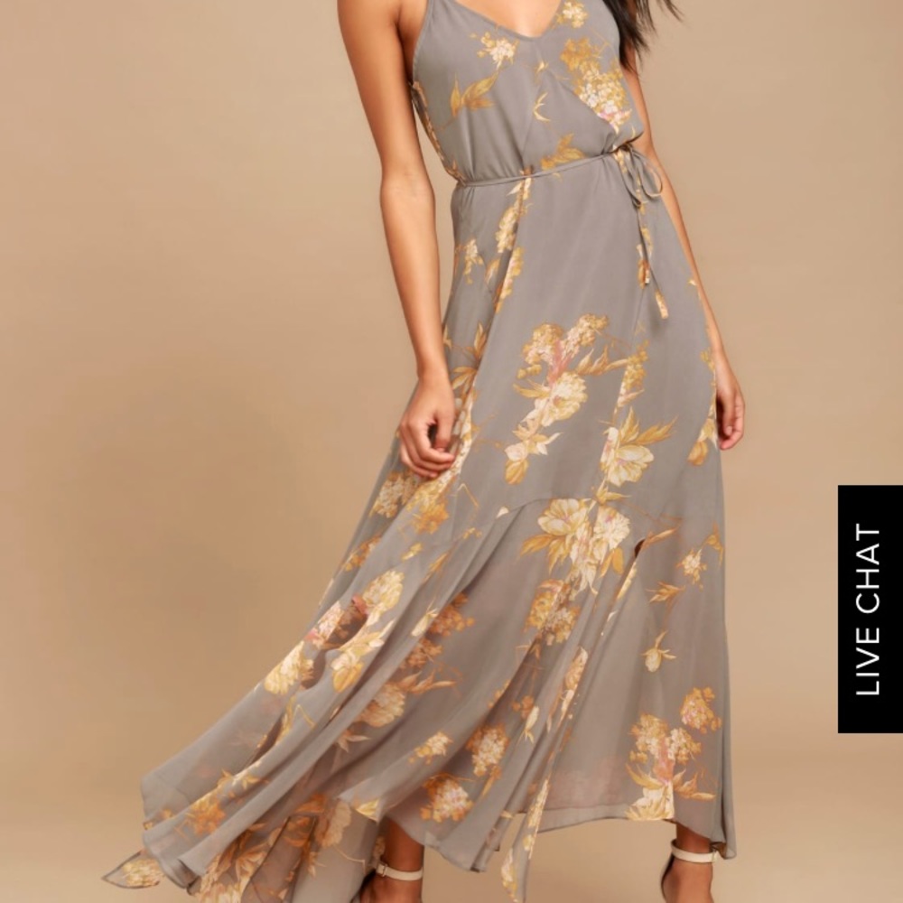 Feeling Freesia Grey Floral Print Maxi Dress